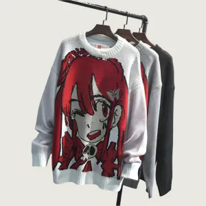 Anime Graphic Unisex Pullover Sweater – Bold and Playful Design