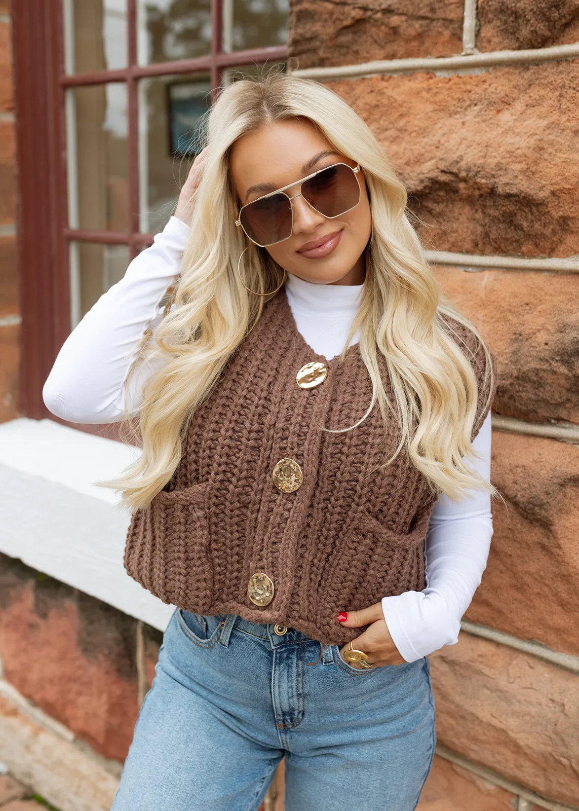 Audrey Knitted Sweater Vest - Coffee