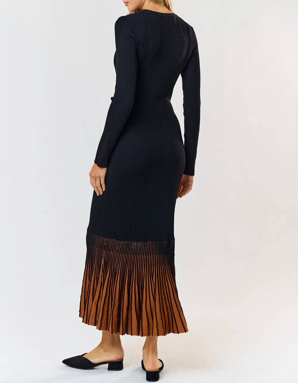 Autumn Spice Knit Body Con Flare Maxi Dress