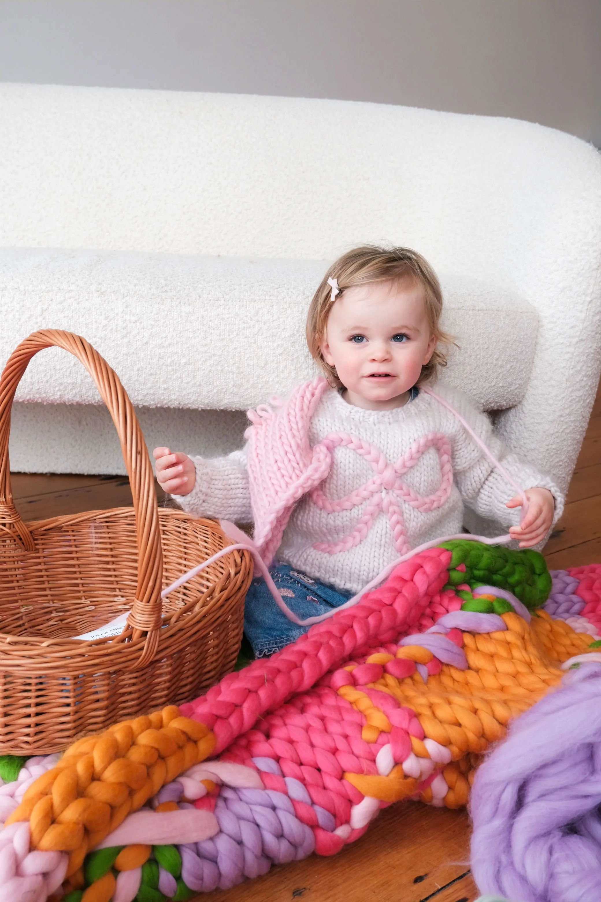 Baby Bow Chunky Knit Sweater in Pink