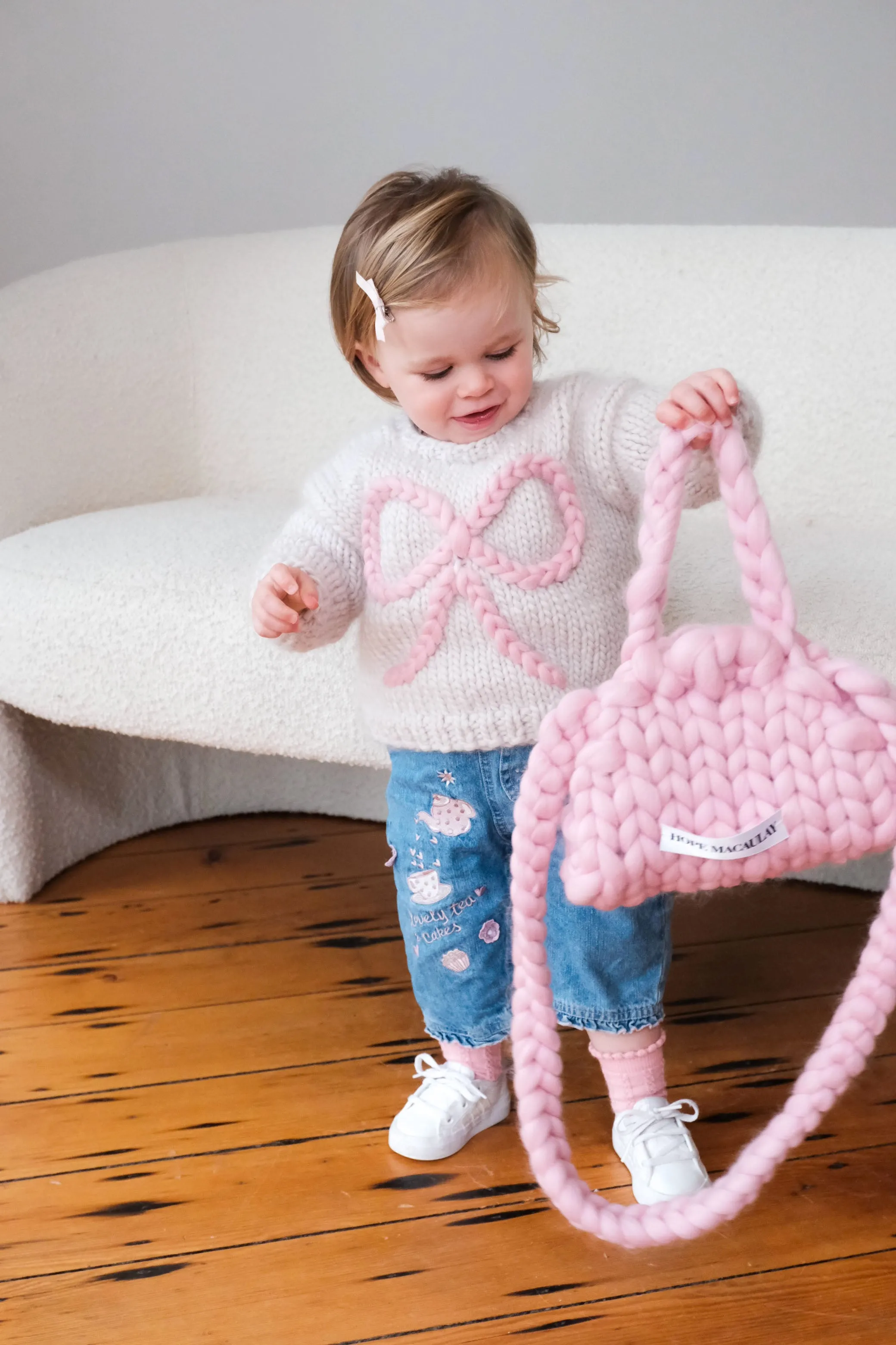 Baby Bow Chunky Knit Sweater in Pink