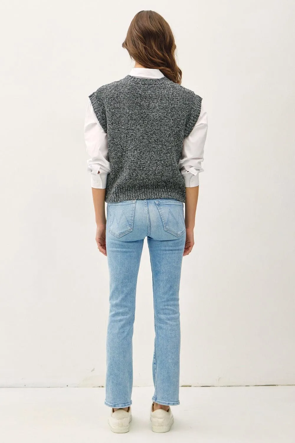 Be Cool Knit Vest Cable Knit V-Neck Dark Gray Sweater