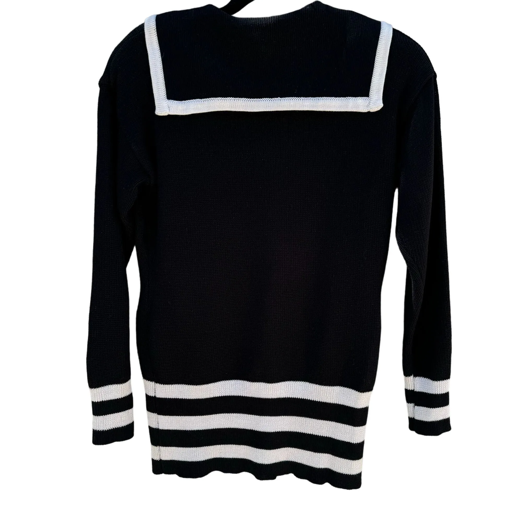 Bergdorf Goodman Fusion Vintage Women's Black White Striped Knit Sailor Sweater