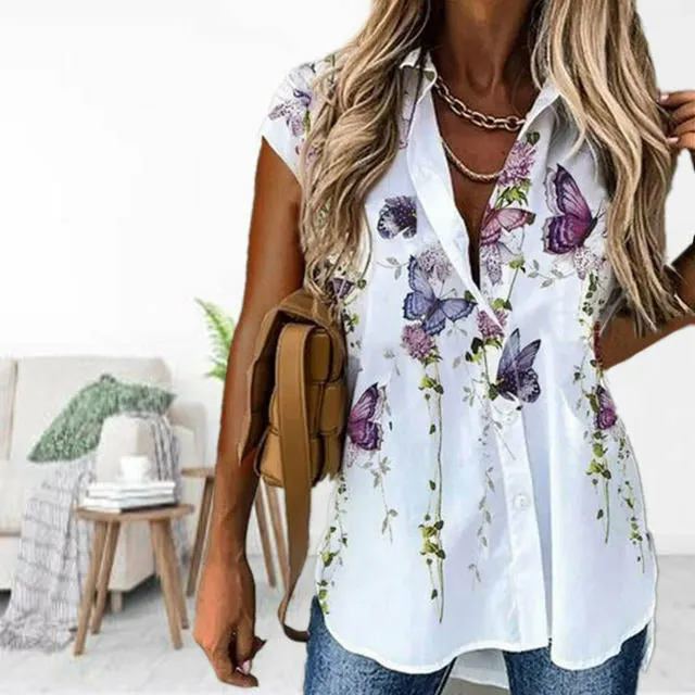 BerryBetty - Casual Butterfly Print Blouse