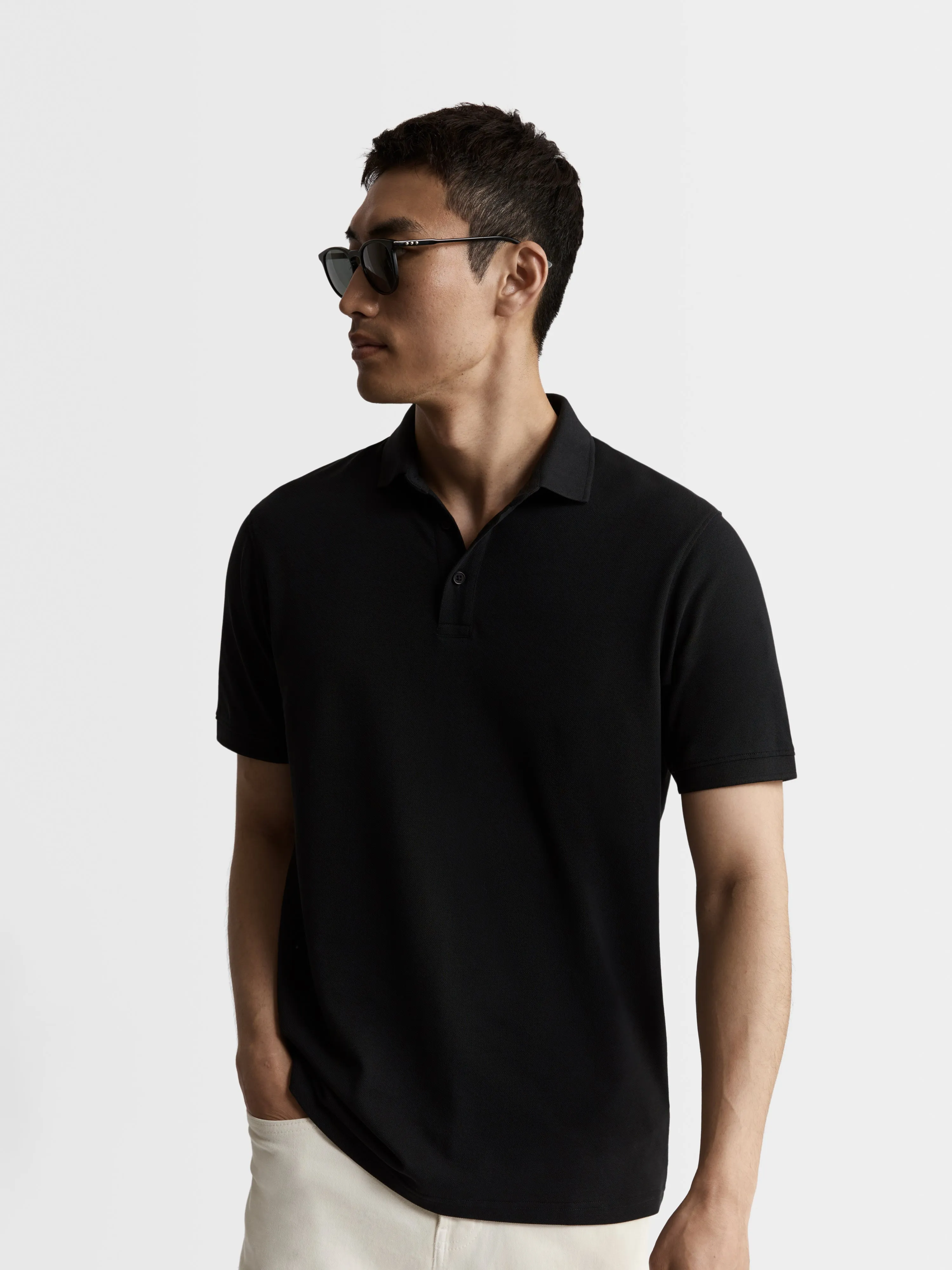 Black Pique Egyptian Cotton Polo