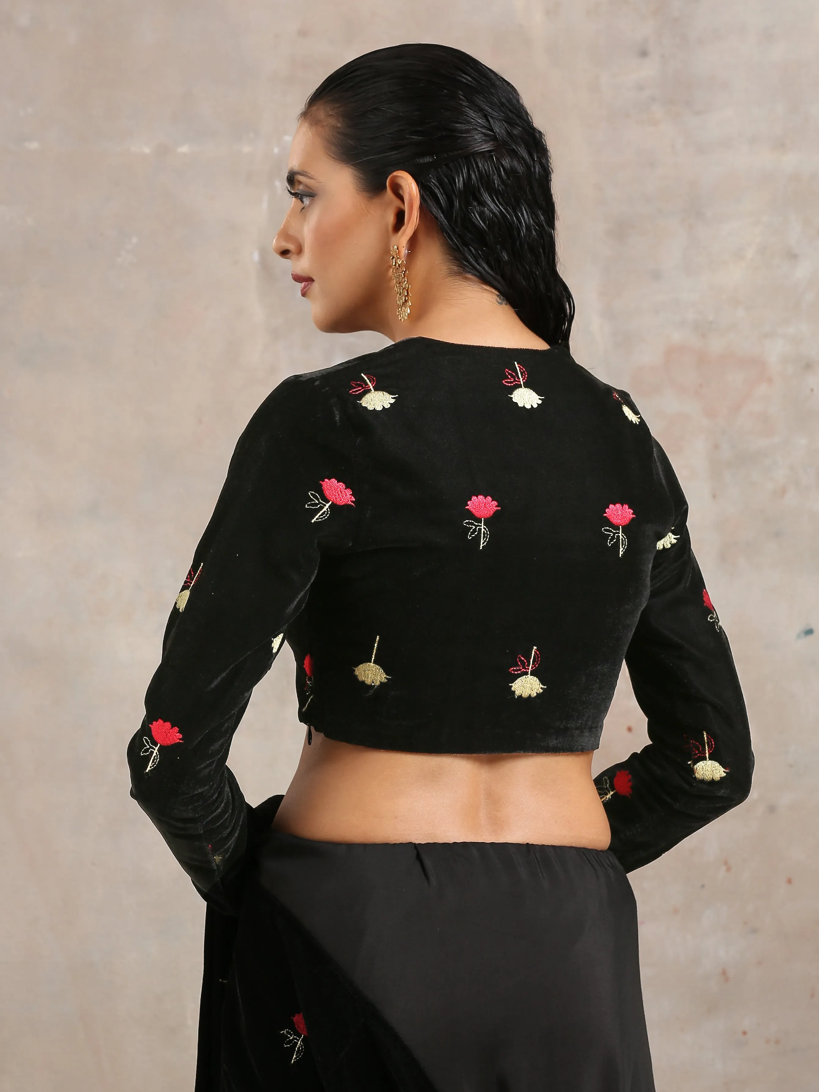 Black Velvet Embroidered Blouse