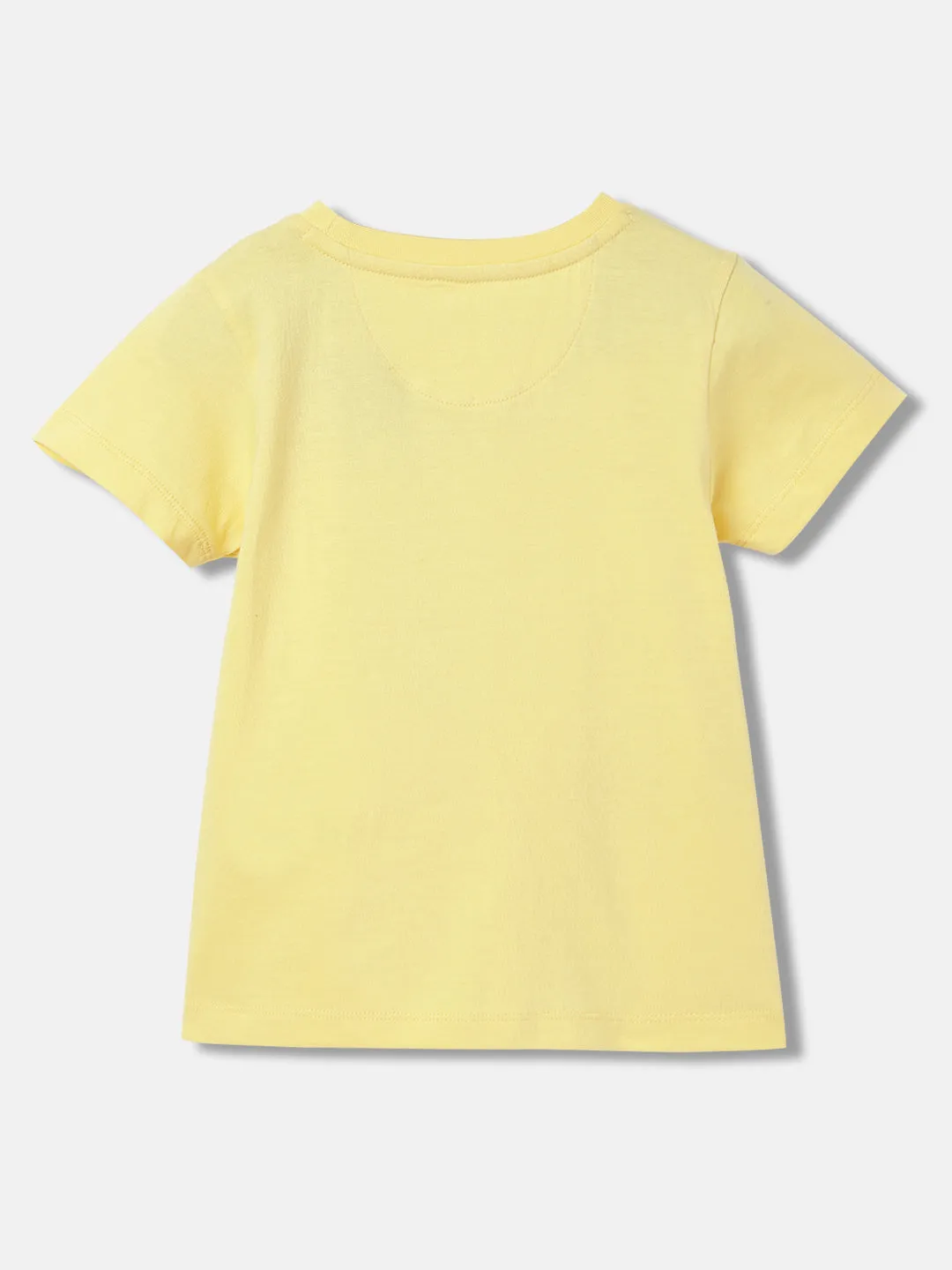 Blue Giraffe Girls Yellow Self-Design Round Neck Short Sleeves T-Shirt