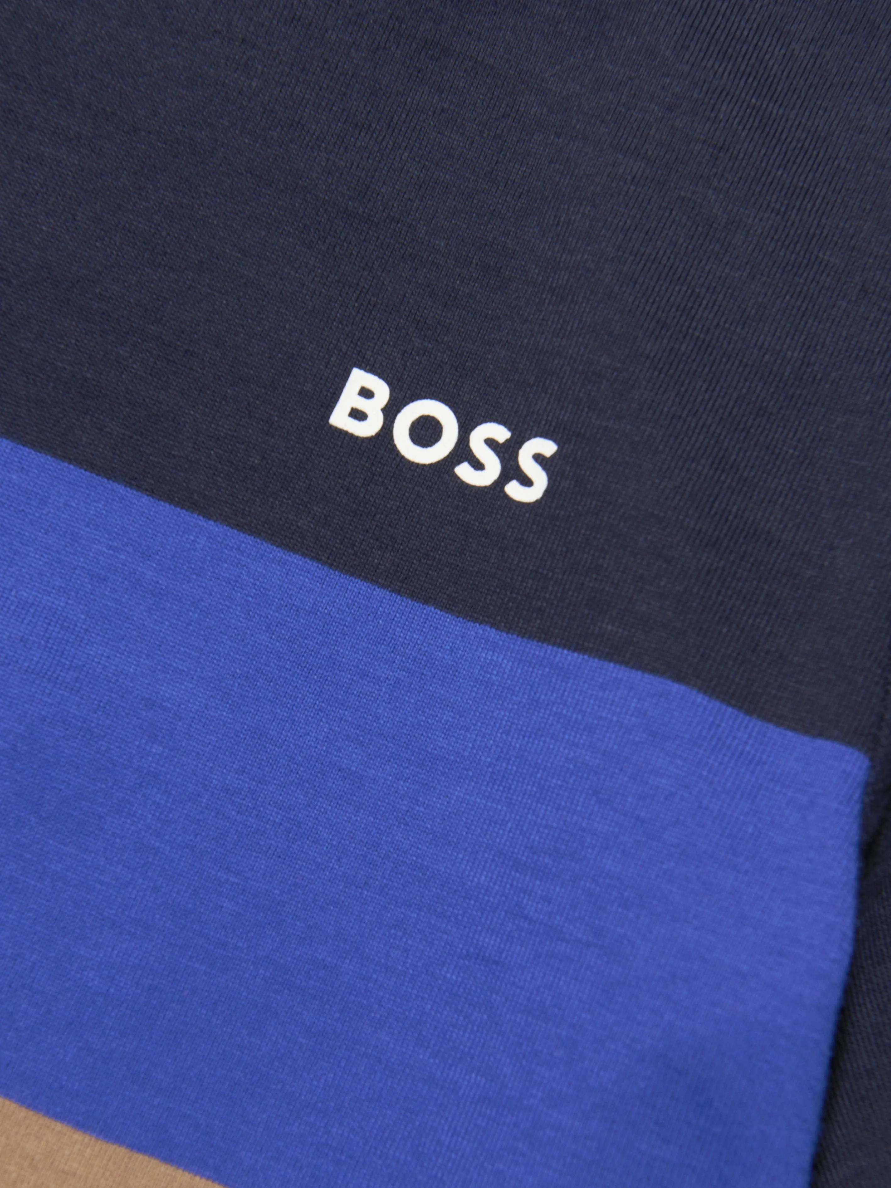 BOSS Boys Striped Logo T-Shirt In Navy