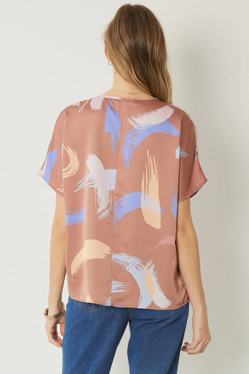 Brushstroke V-Neck Top, Brown