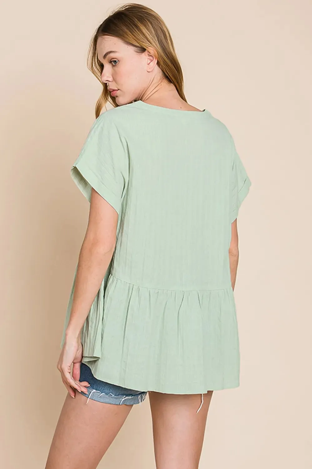 by Nu Lab Ruched Notched Short Sleeve Blouse