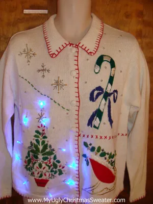 Candycane with Bow Light Up Ugly Xmas Sweater