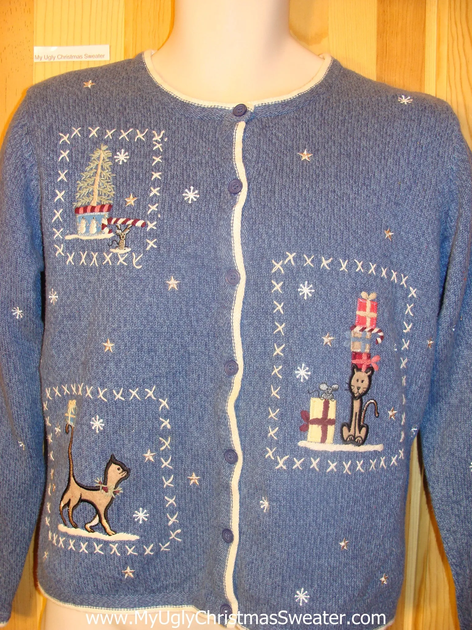 Cat Themed Ugly Christmas Sweater Cardigan