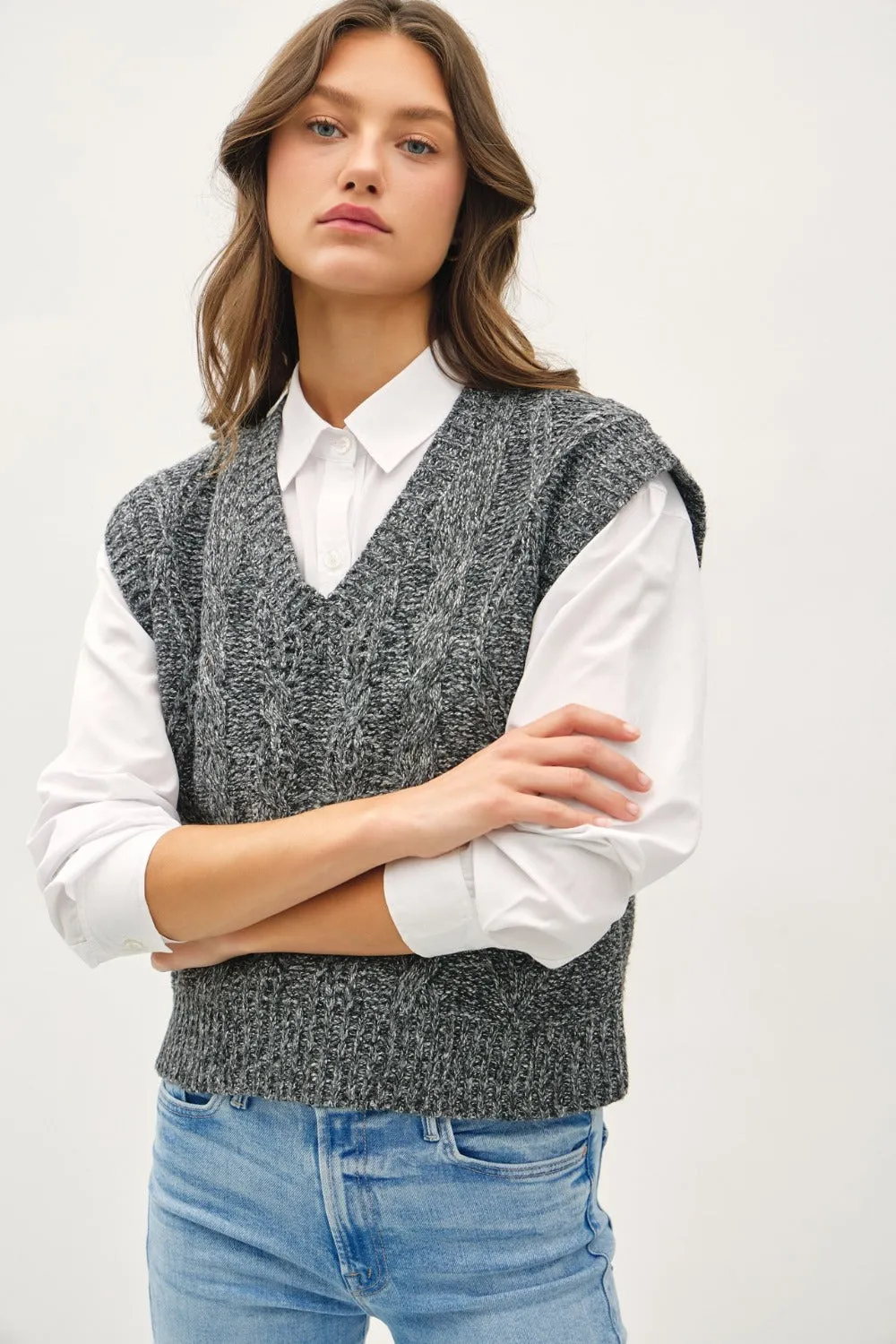 Catherine Cable Knit V-Neck Sweater Vest