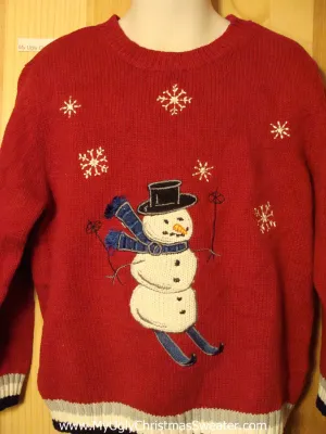 Child Size 5 Tacky Ugly Christmas Sweater with Skiing Snowman (f290)