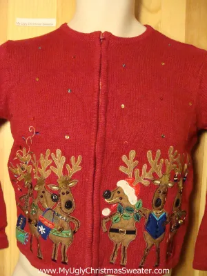 Child Size Tacky Ugly Christmas Sweater with Dancing Reindeer (f273)