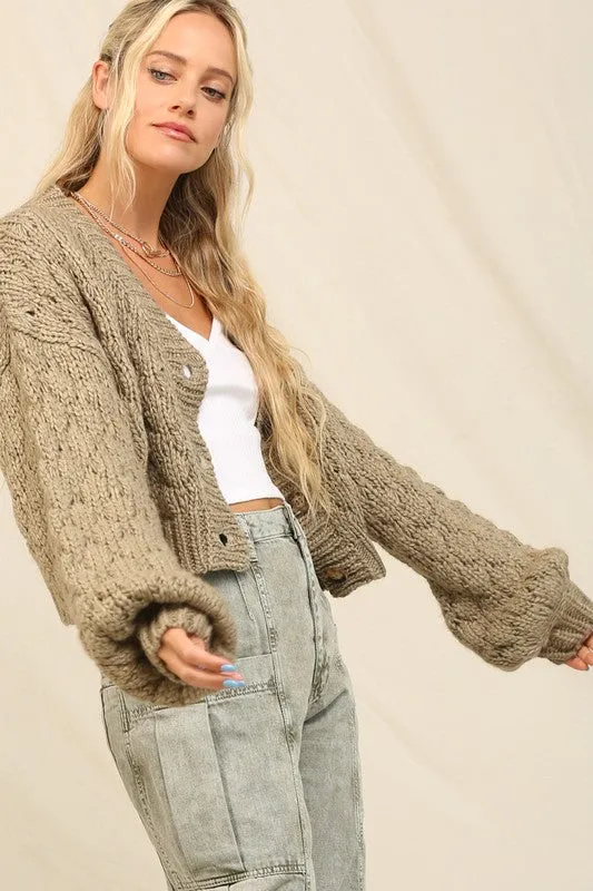 CHUNKY KNIT CARDIGAN (OLIVE)