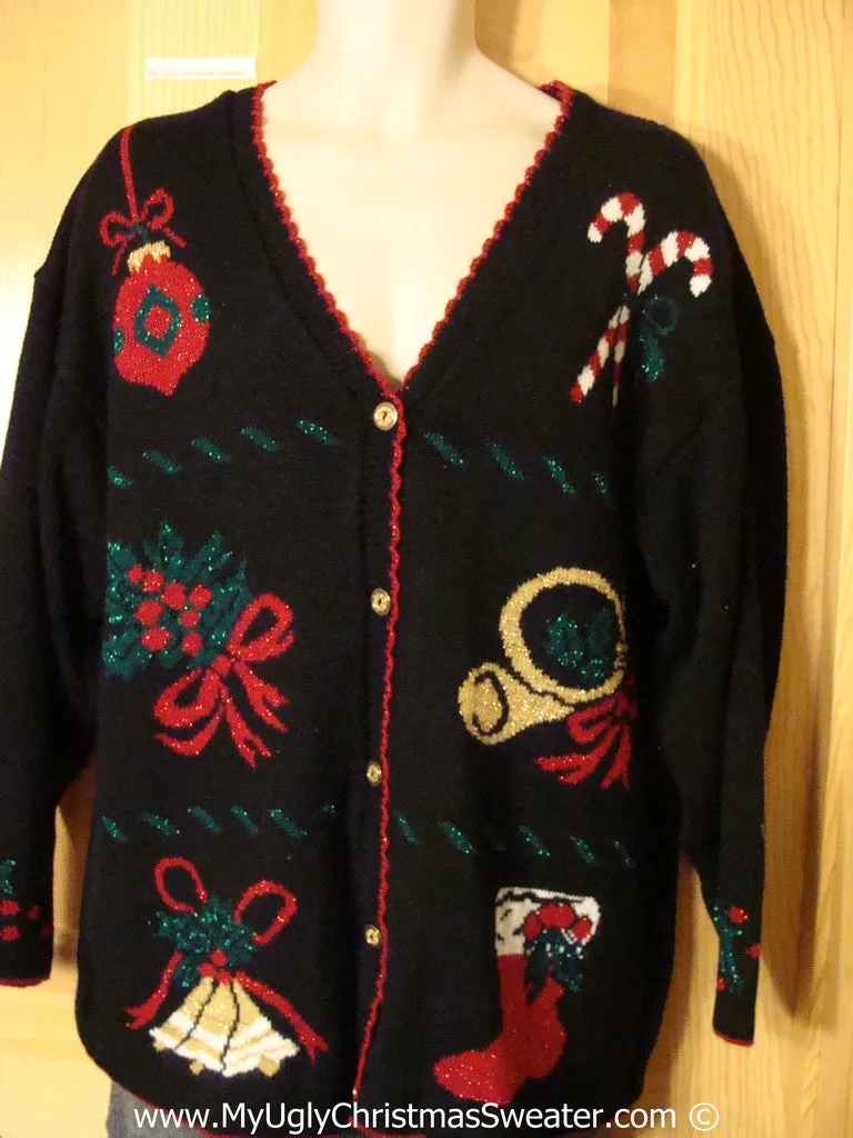 Classic 80s Retro Tacky Cheesy Holiday Sweater Cardigan  (f1181)