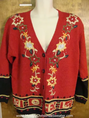 Corny Cheesy 80s Red Christmas Sweater with Poinsettias