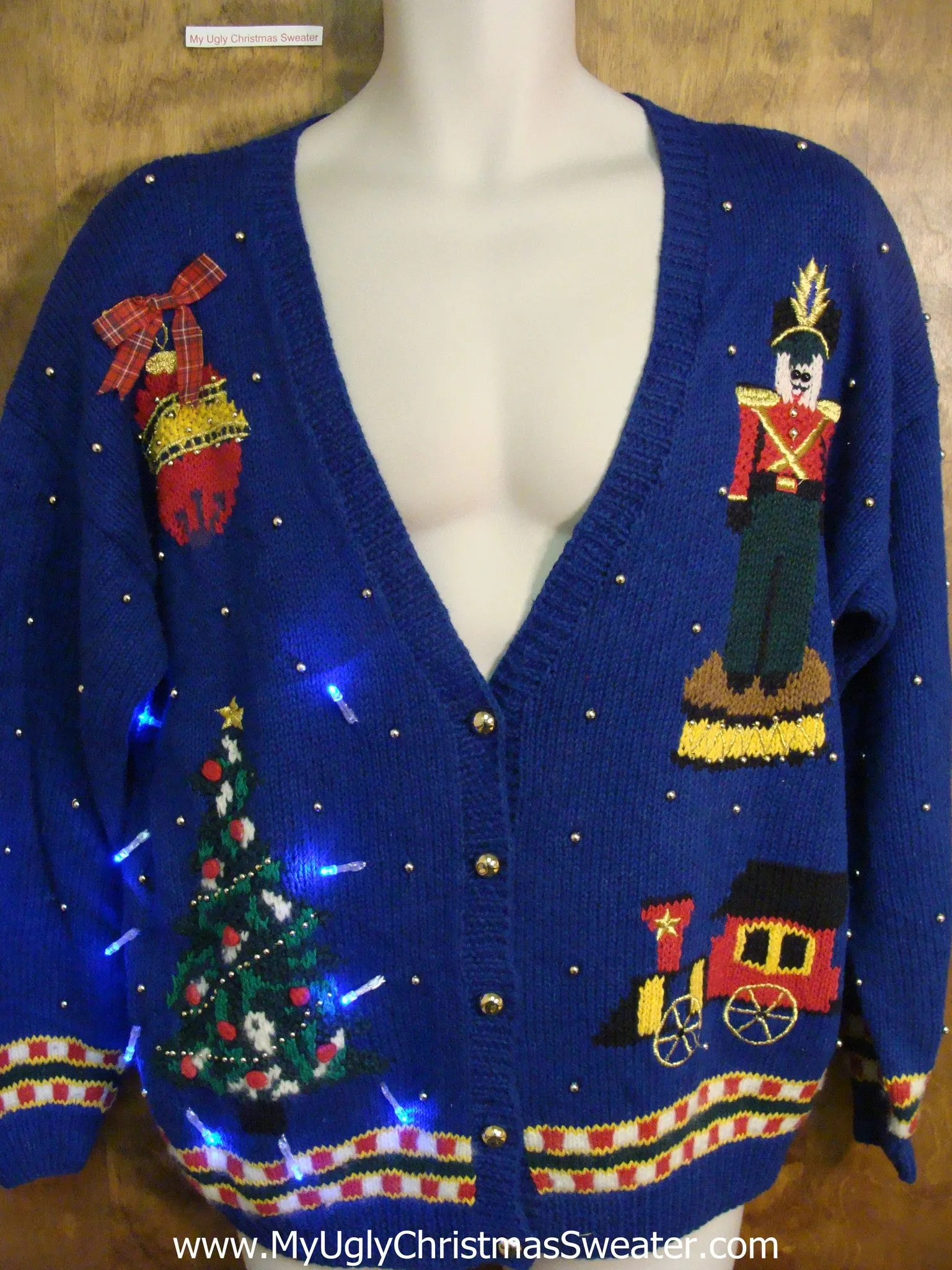 Crazy Nutcracker and Train Christmas Sweater with Lights