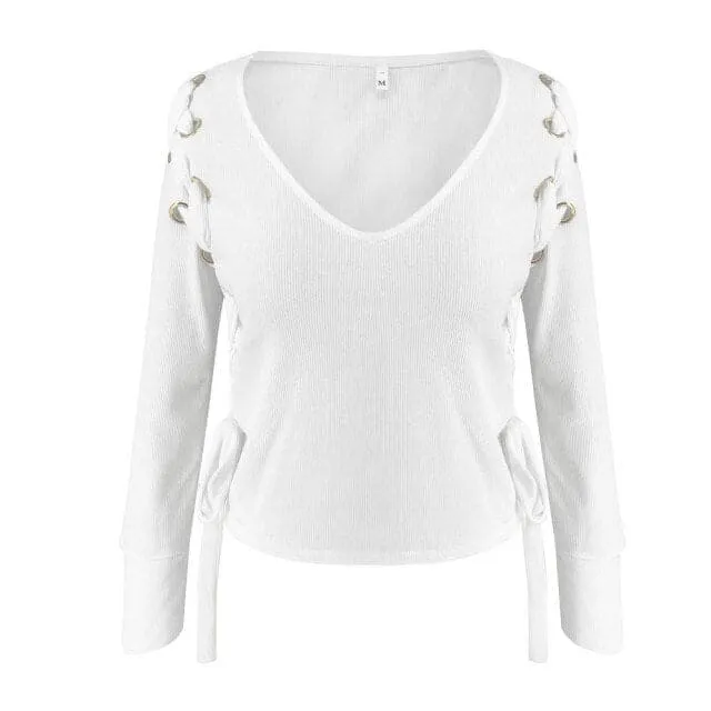 DressBetty - ladies tops and blouses Sexy V-Neck Long Sleeve Women Sequined Bandage Shirts casual Short Tops Blouse