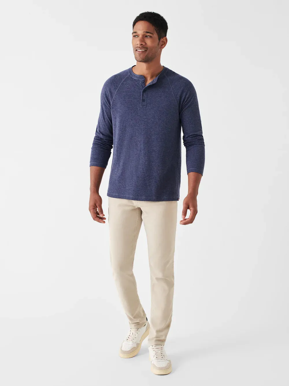 Faherty Cloud Long-Sleeve Henley, Navy Heather