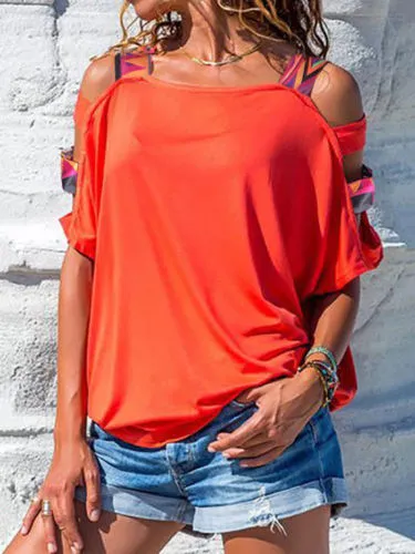 Fashion Women Lady Summer Loose Casual Top Short Sleeve Off Shoulder