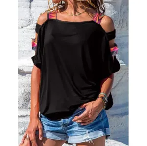 Fashion Women Lady Summer Loose Casual Top Short Sleeve Off Shoulder