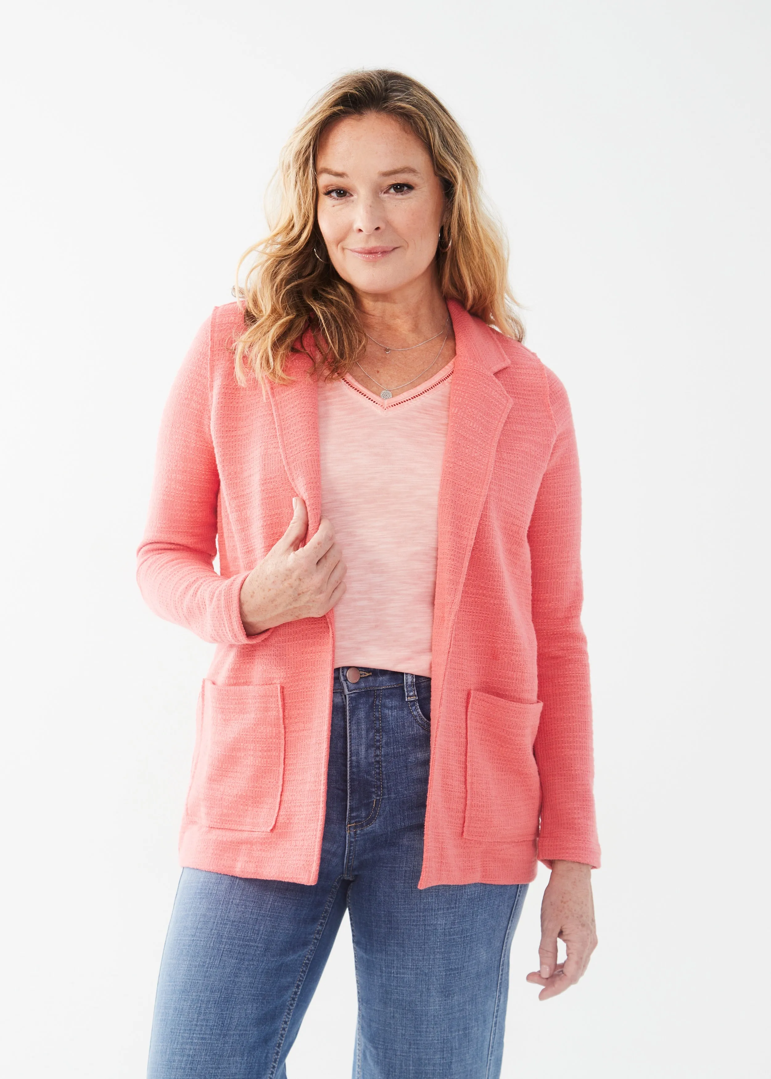 FDJ Knit One-Button Blazer 1039938-FLMP Flamingo Pink