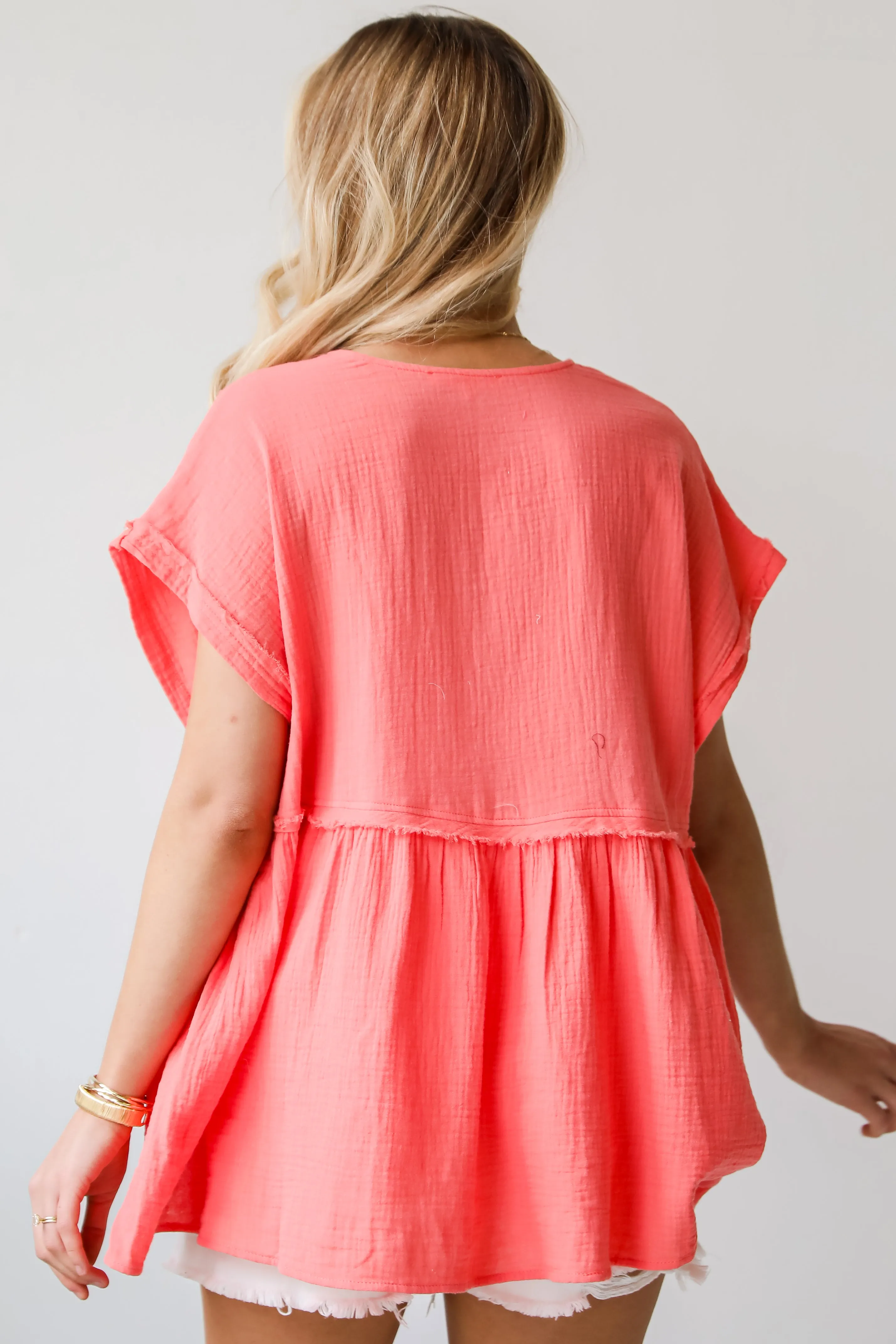 FINAL SALE - Dreamy Stroll Coral Linen Blouse