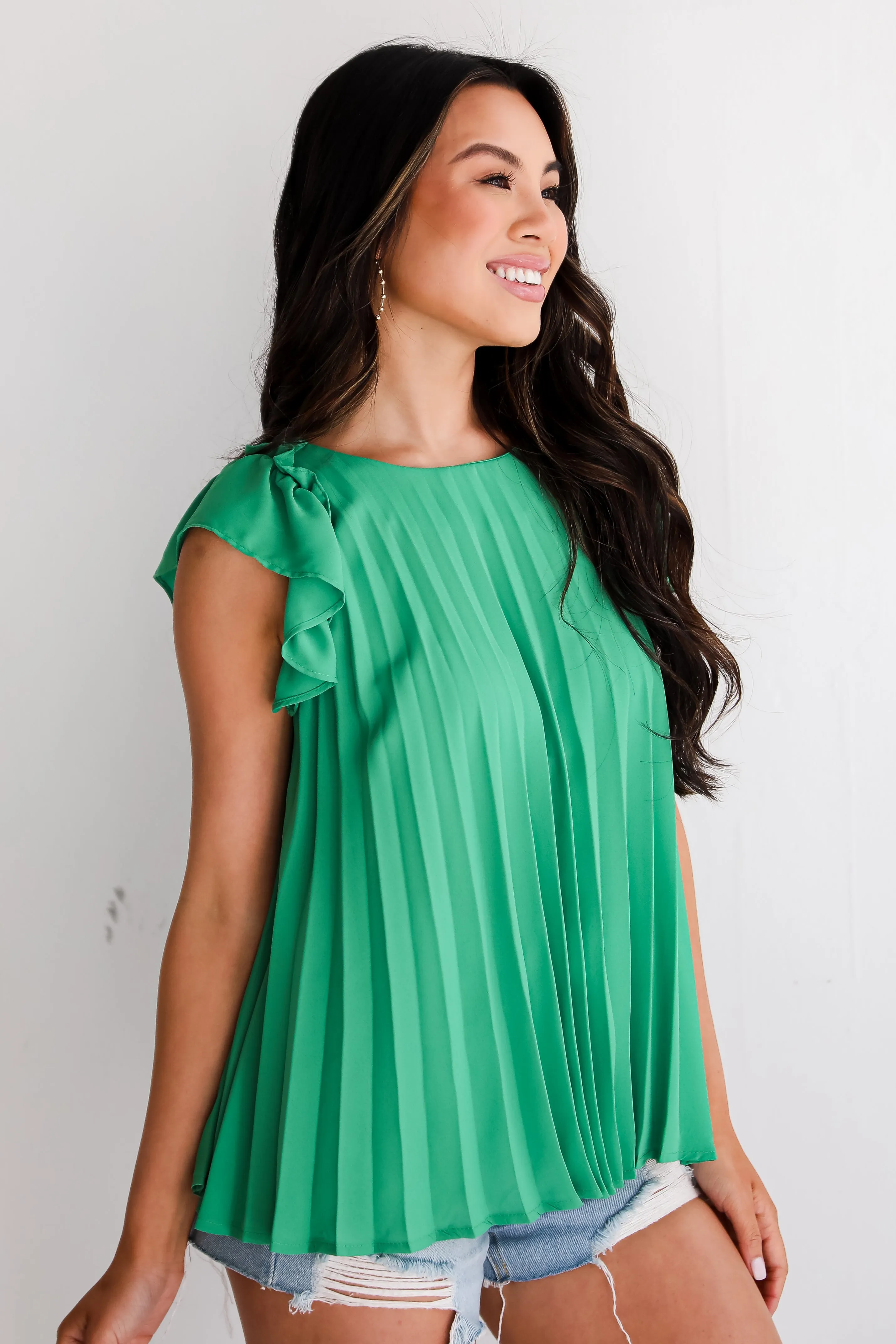 FINAL SALE - Favorite Event Kelly Green Pleated Blouse