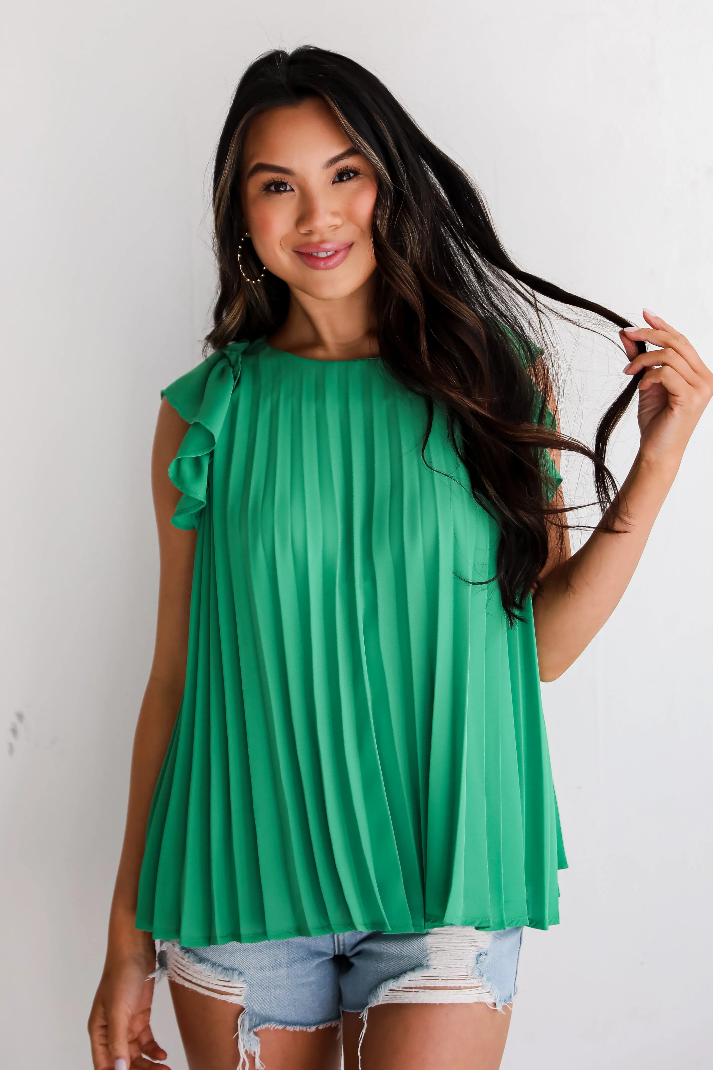 FINAL SALE - Favorite Event Kelly Green Pleated Blouse