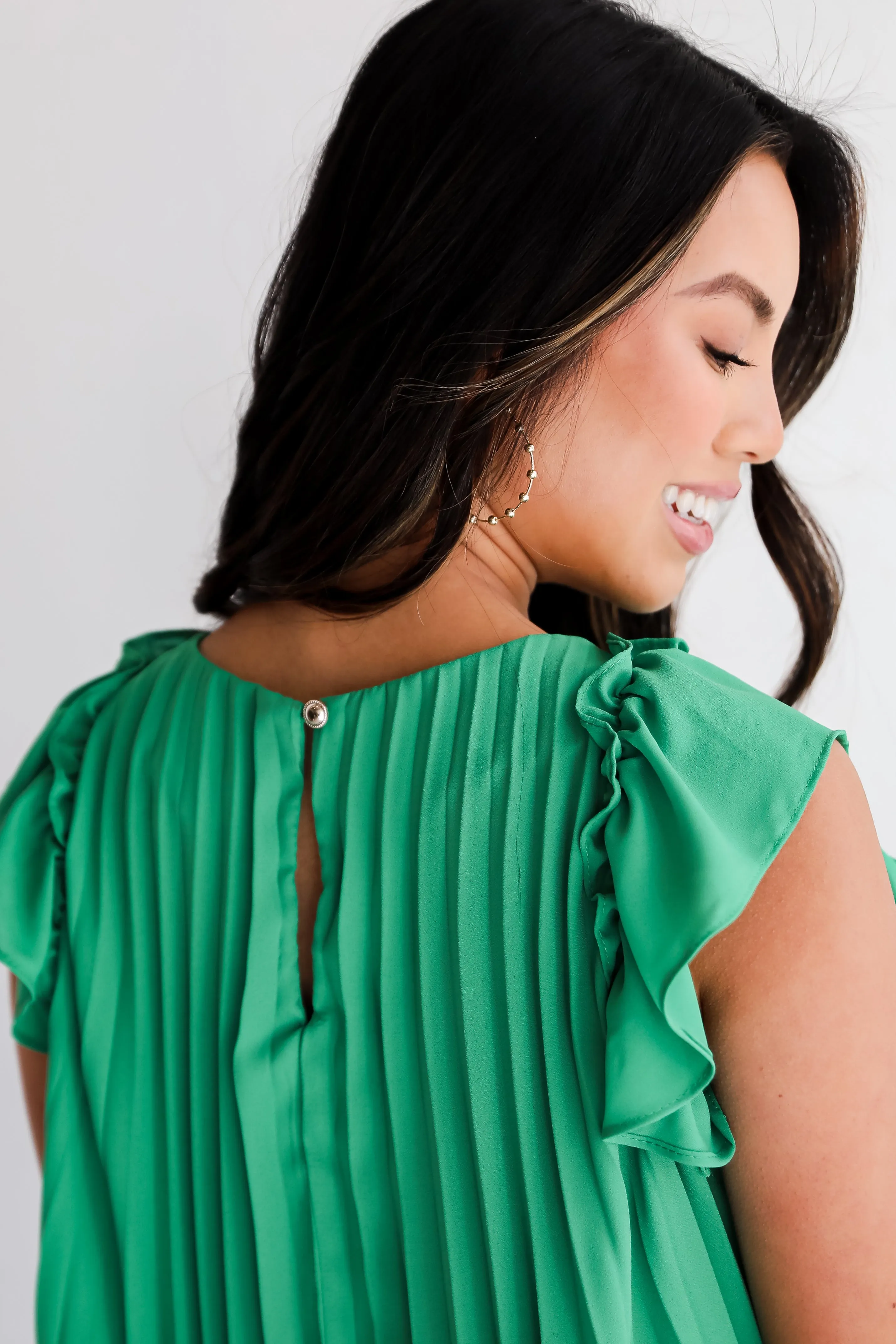 FINAL SALE - Favorite Event Kelly Green Pleated Blouse