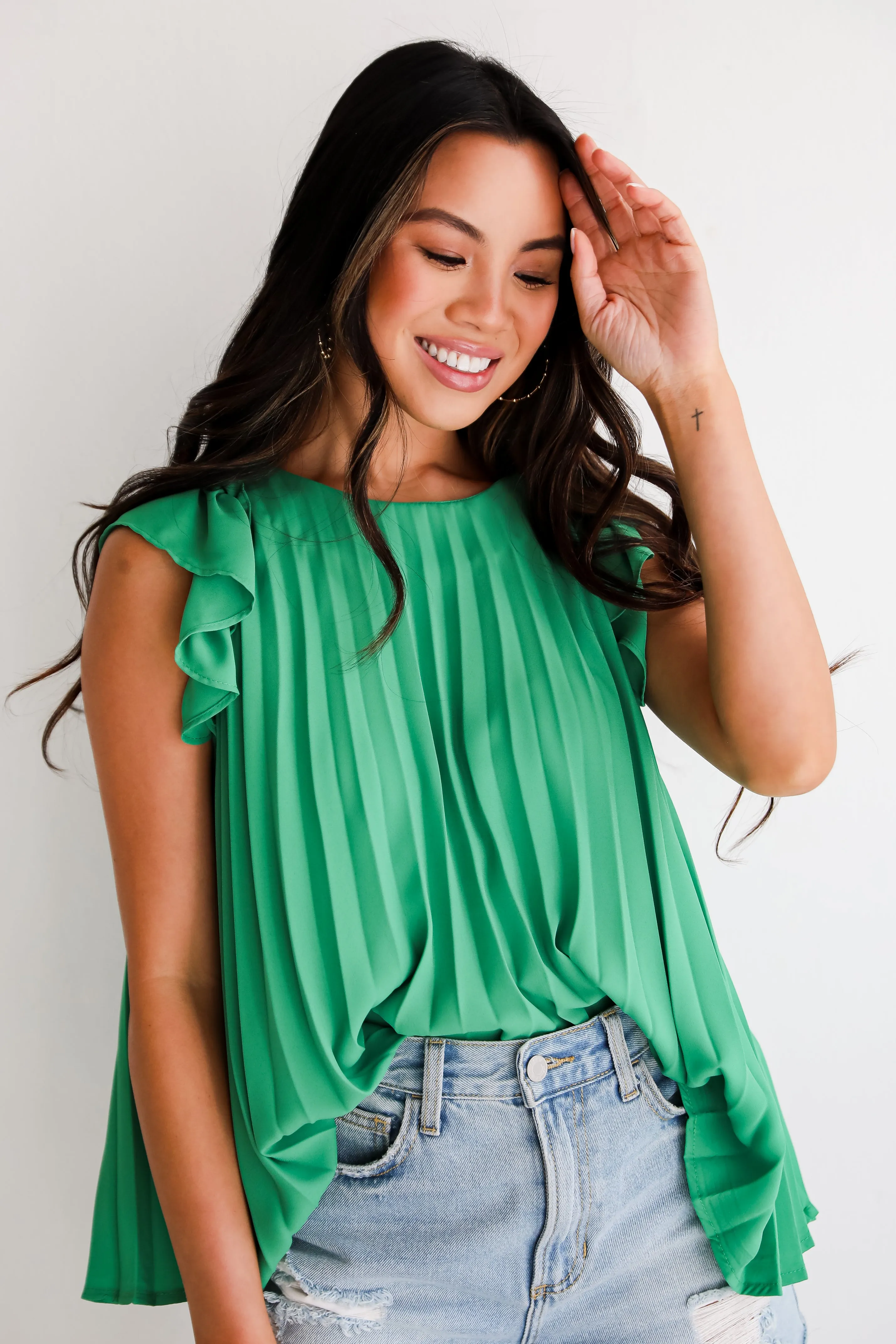 FINAL SALE - Favorite Event Kelly Green Pleated Blouse