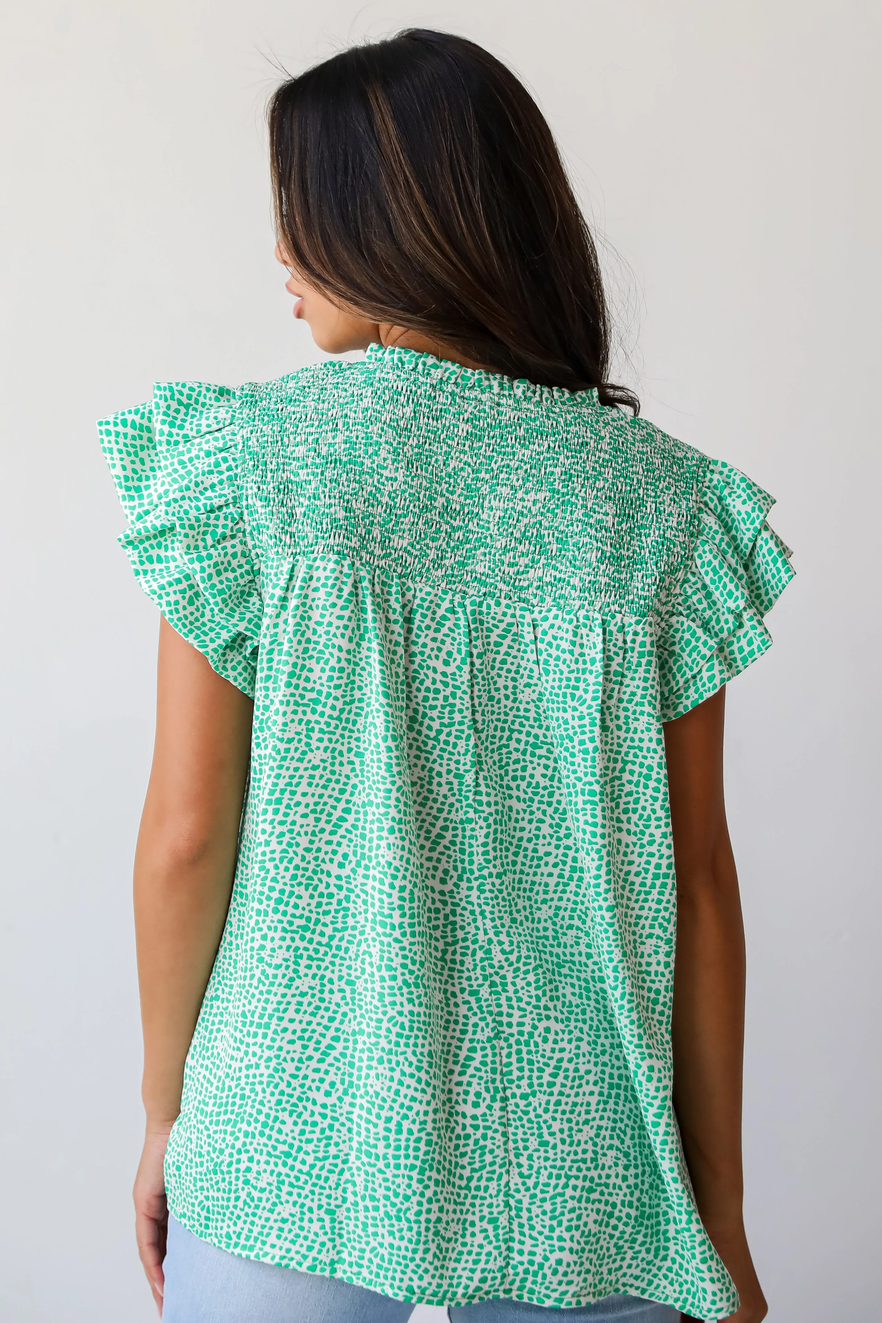 FINAL SALE - Feeling Girly Kelly Green Spotted Blouse