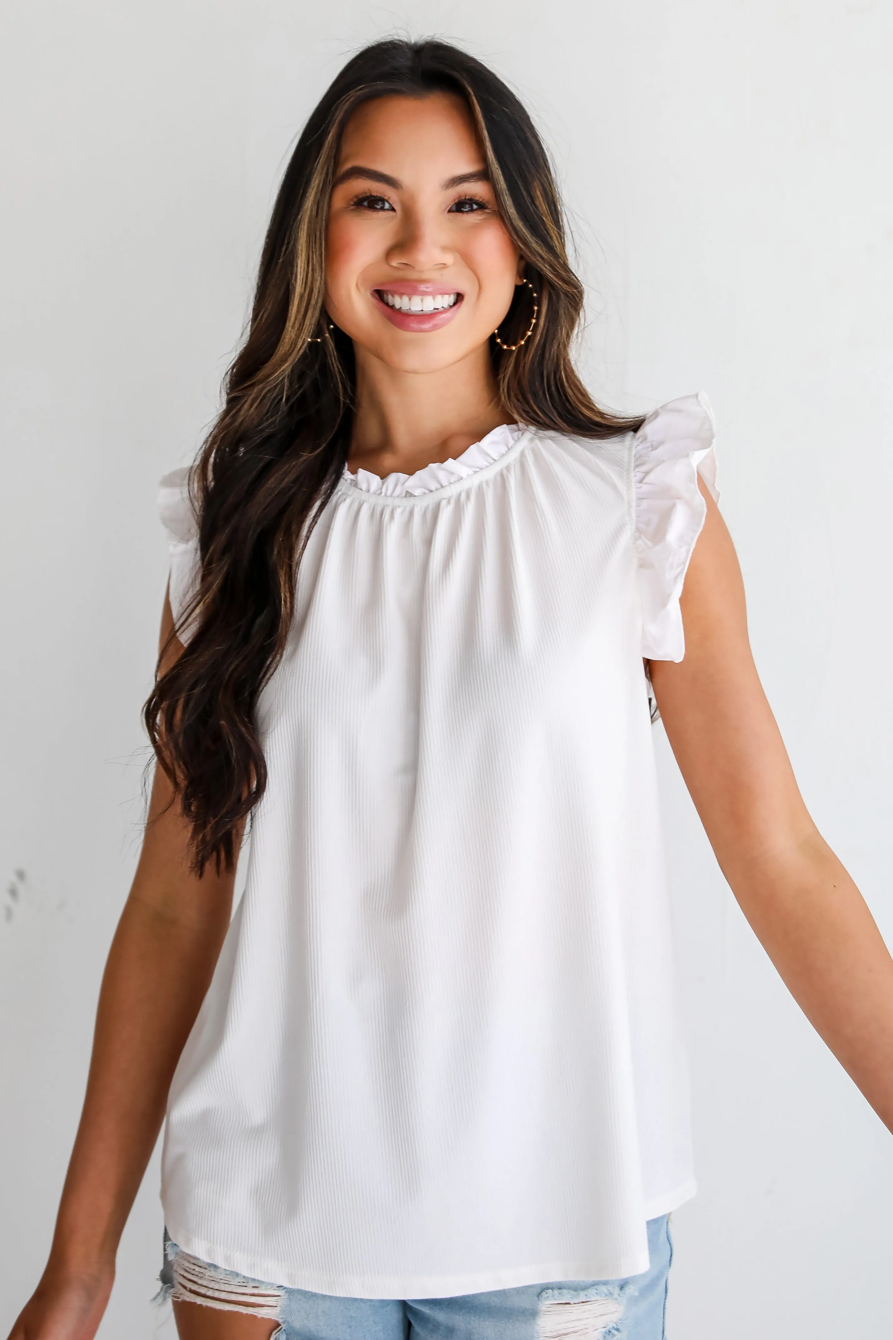 FINAL SALE - Send Love White Ruffle Sleeve Blouse