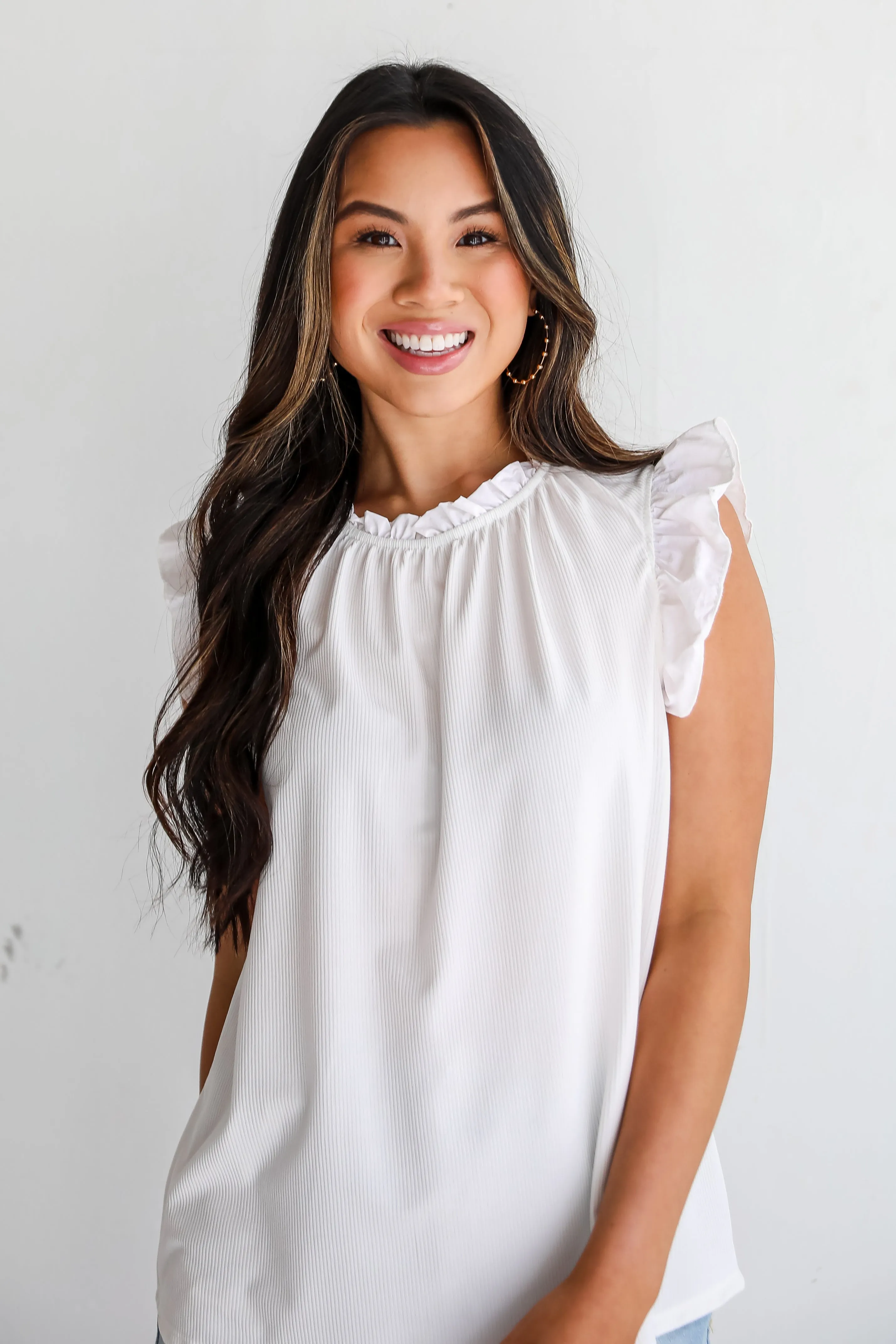 FINAL SALE - Send Love White Ruffle Sleeve Blouse