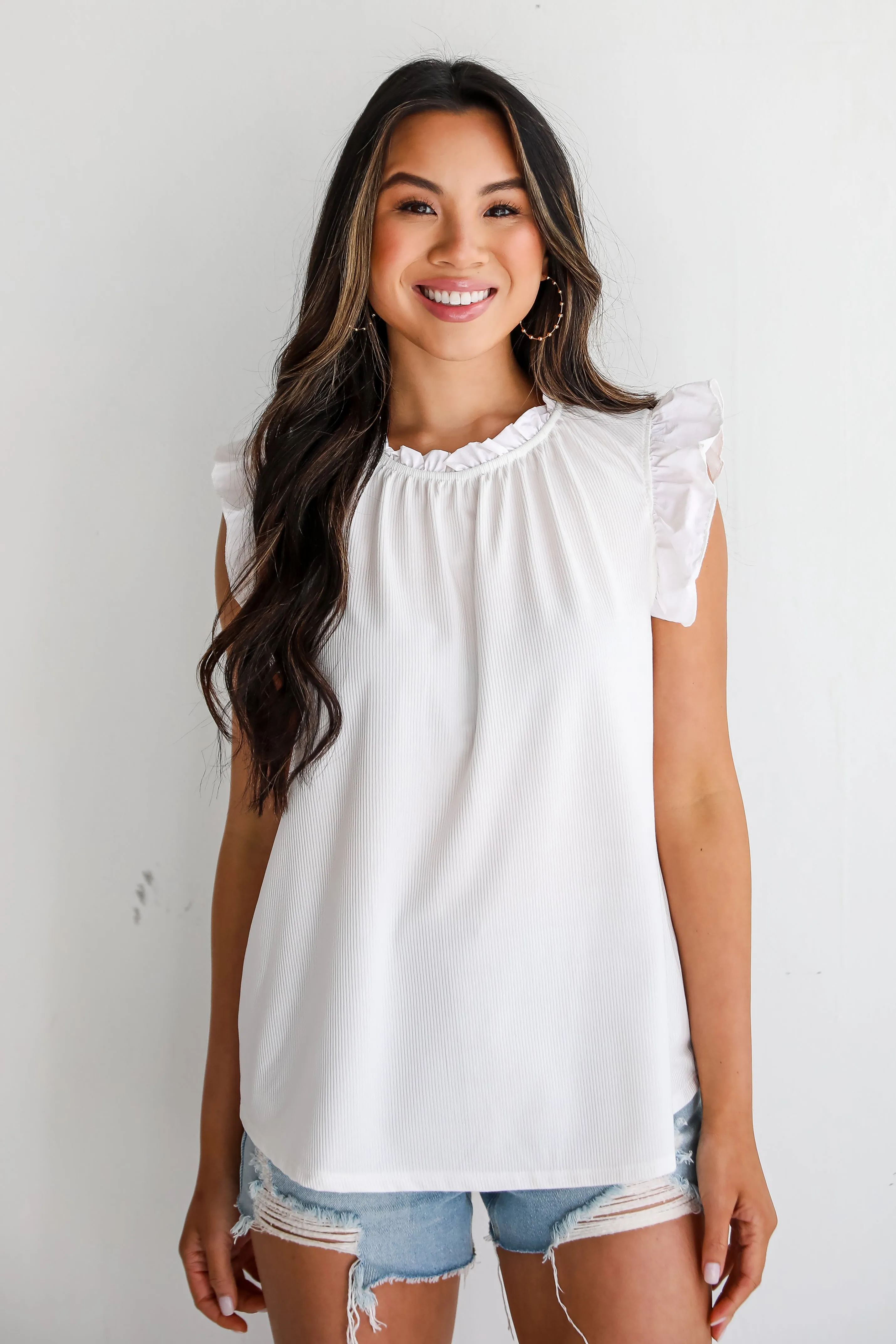 FINAL SALE - Send Love White Ruffle Sleeve Blouse