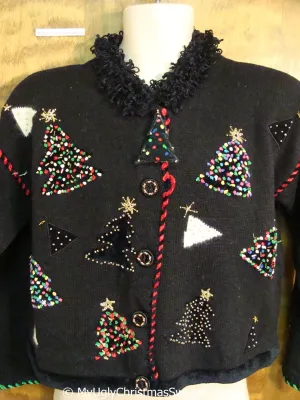 Fun 80s Tacky Christmas Sweater with Bling Trees