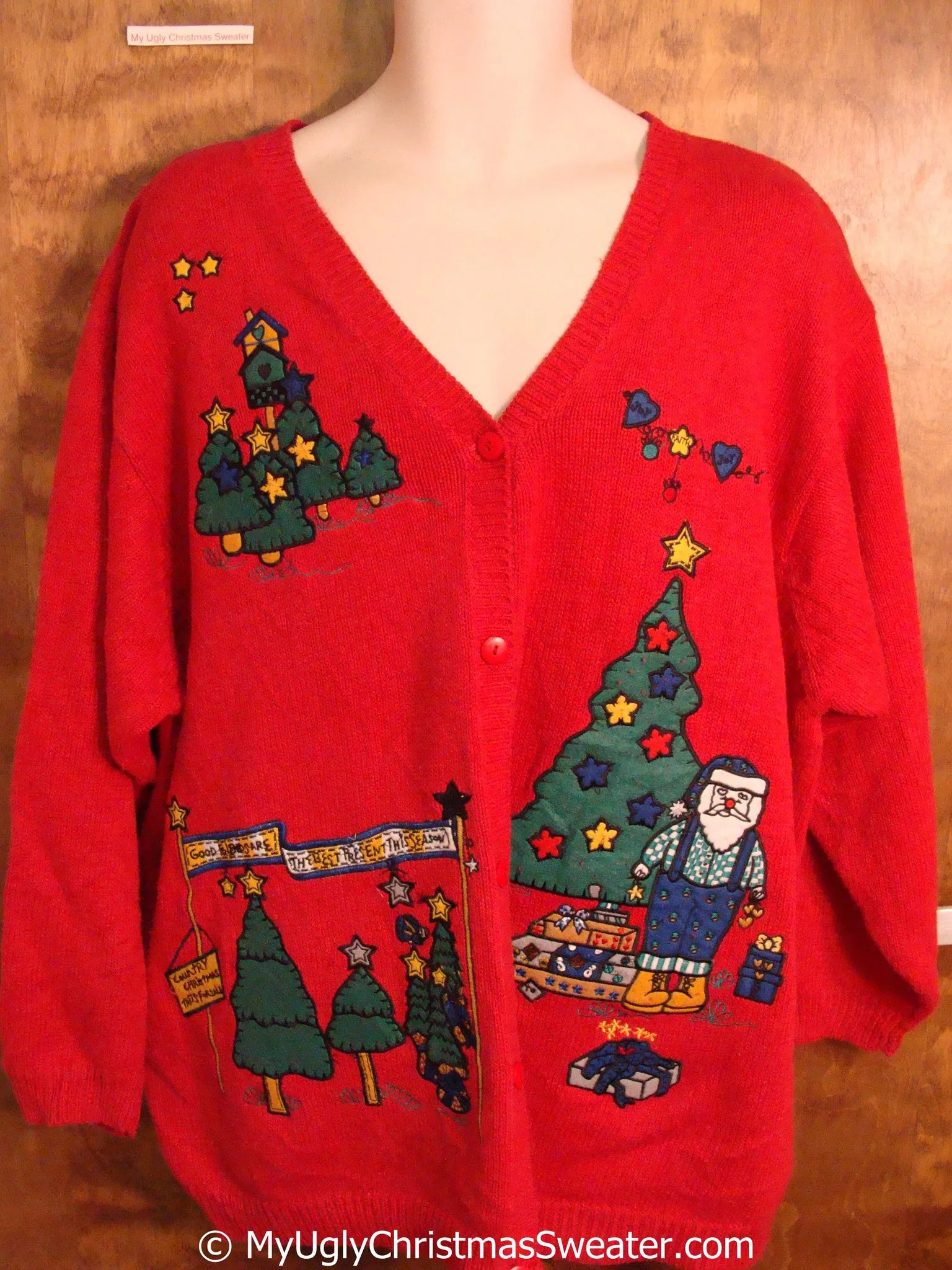 Fun Lumberjack Santa with Trees Tacky Christmas Sweater