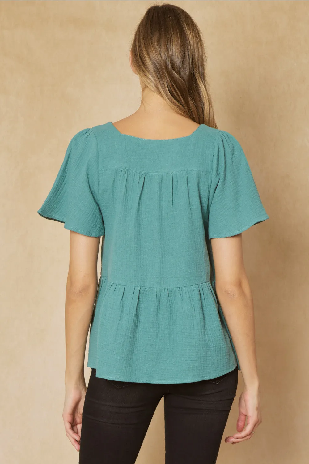 Geometric Design Peplum Top, Forest