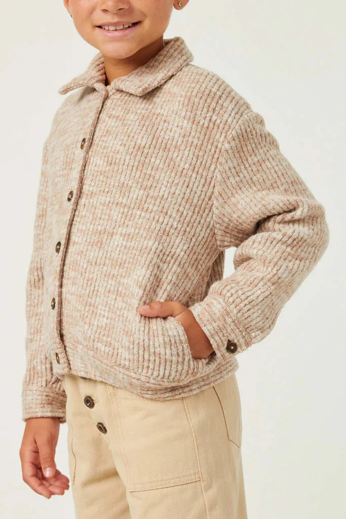 Girls Marled Rib Button Up Knit Jacket