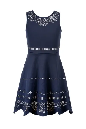 Girls Sleeveless Fit and Flare Laser Cut Dress