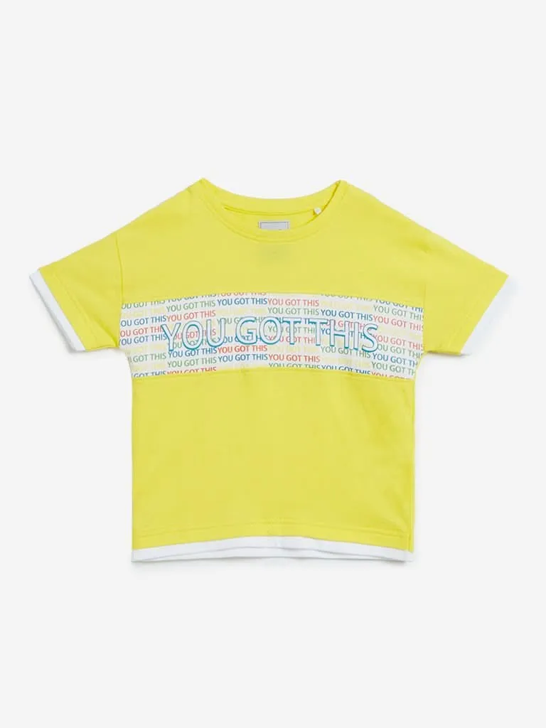 HOP Kids Yellow Text Design T-Shirt