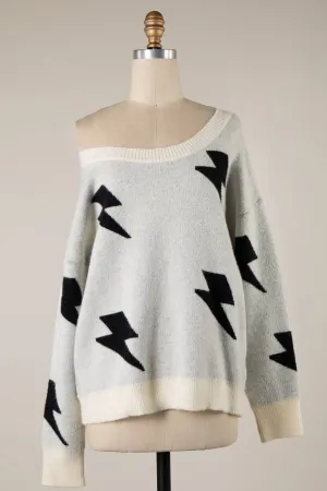 Janine Lightning Bolt Round Neck Sweater - Ivory