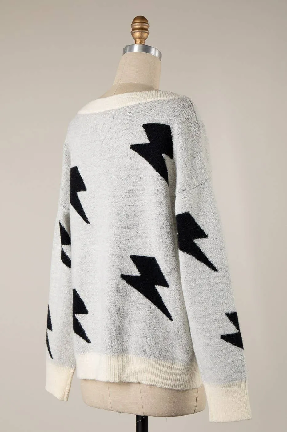 Janine Lightning Bolt Round Neck Sweater - Ivory