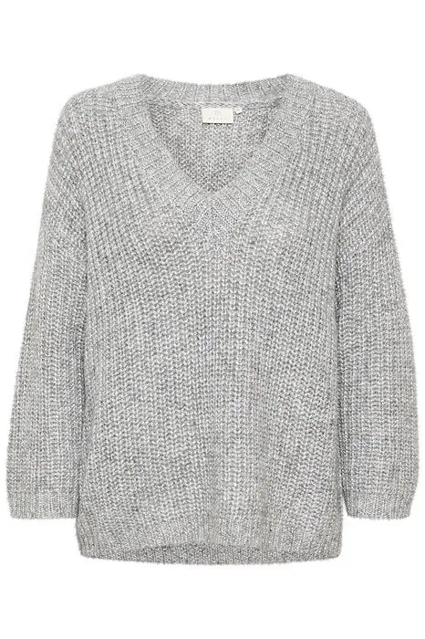 KAFFE Vinda Knit Pullover in Grey Silver Metallic