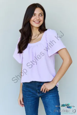 Keep Me Close Square Neck Short Sleeve Blouse in Lavender