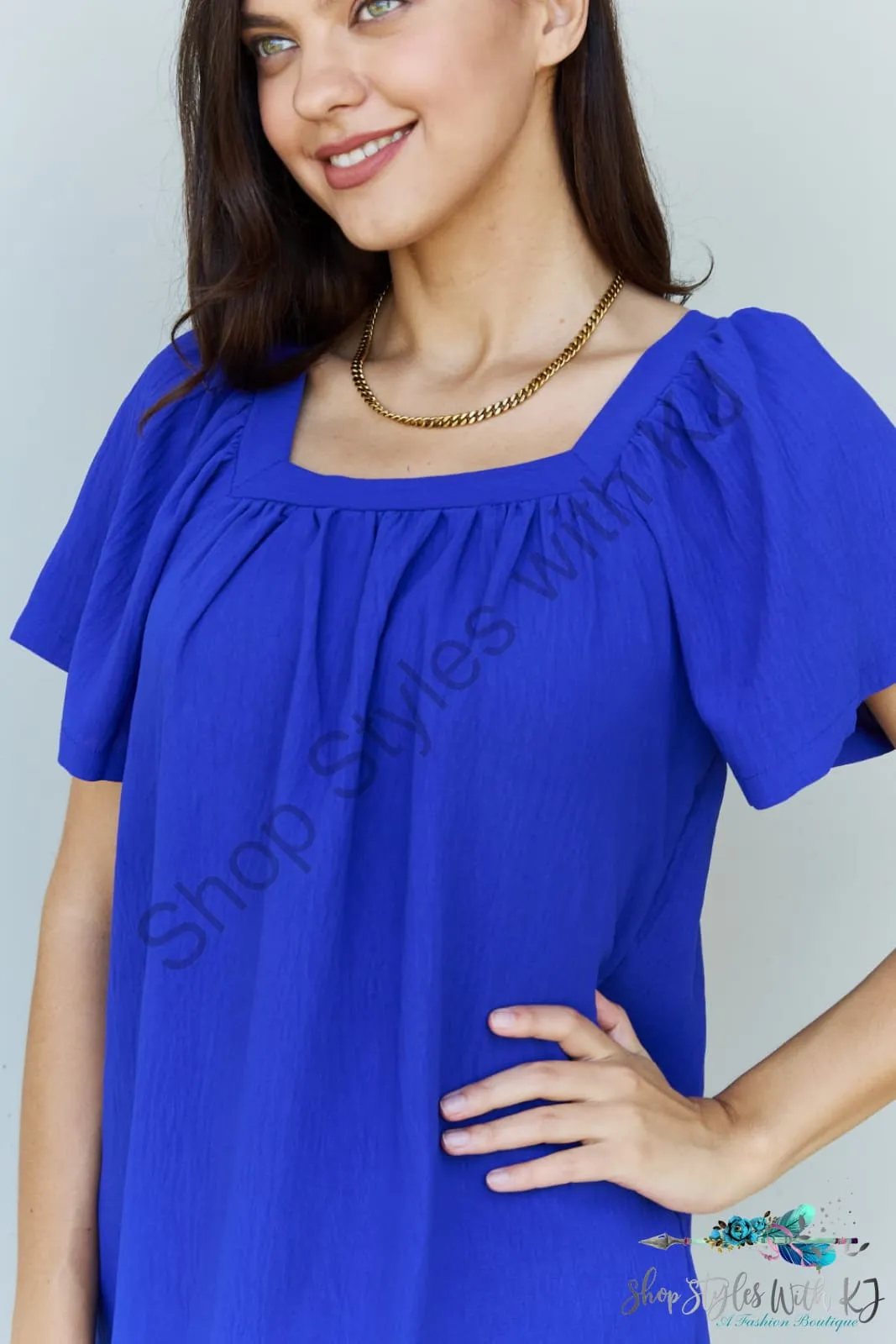 Keep Me Close Square Neck Short Sleeve Blouse in Royal