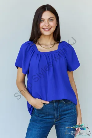 Keep Me Close Square Neck Short Sleeve Blouse in Royal