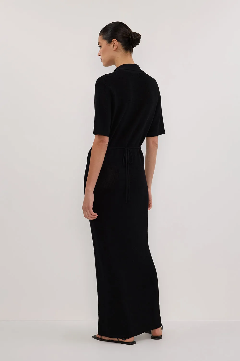 LIAM BLACK KNIT POLO MAXI DRESS